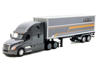 Freightliner Cascadia Truck Gray Metallic with Gray Container with Graphics "Transporter" Series 1/32 T&y Diecast Model by Welly