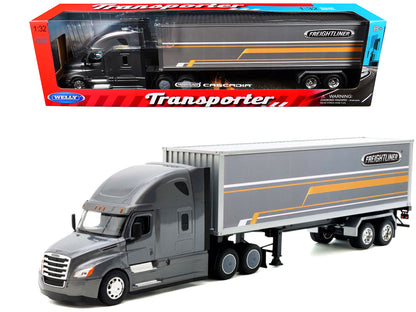 Freightliner Cascadia Truck Gray Metallic with Gray Container with Graphics "Transporter" Series 1/32 T&y Diecast Model by Welly