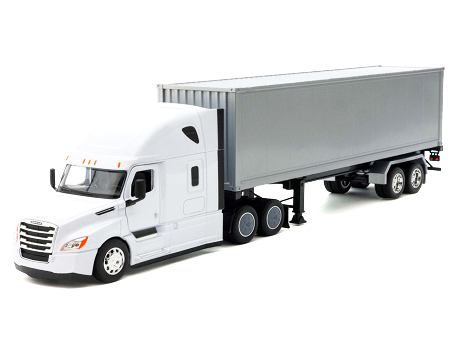 Freightliner Cascadia Truck White with Gray Container "Transporter" Series 1/32 T&y Diecast Model by Welly