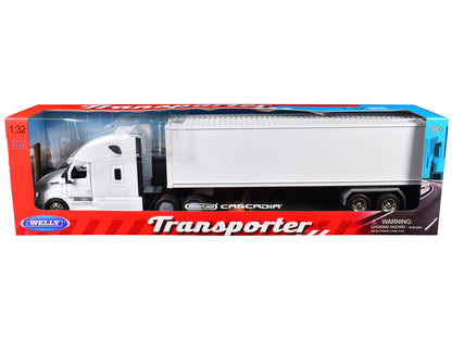 Freightliner Cascadia Truck White with White Container "Transporter" Series 1/32 T&y Diecast Model by Welly