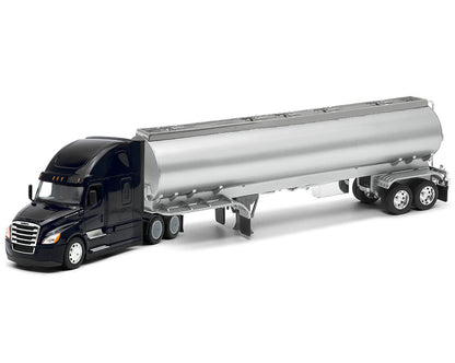 Freightliner Cascadia Truck Black with Silver Tanker Trailer "Transporter" Series 1/32 T&y Diecast Model by Welly