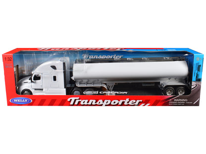Freightliner Cascadia Truck White with White Tanker Trailer "Transporter" Series 1/32 T&y Diecast Model by Welly