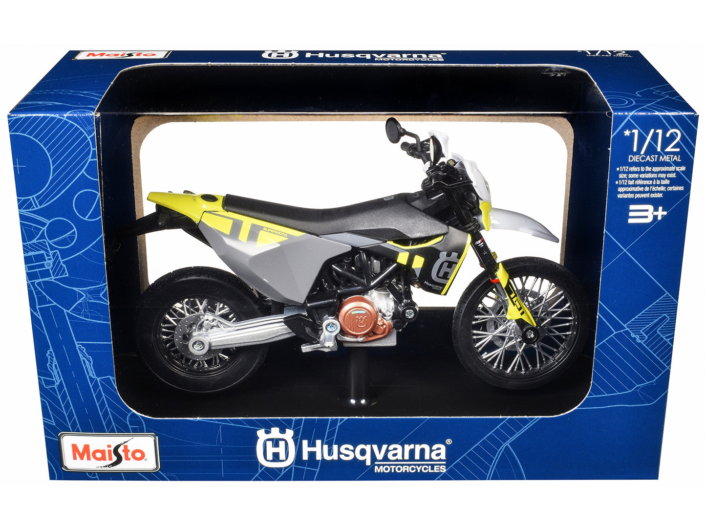Maisto 2023 Husqvarna 701 Supermoto Motorcycle Matt Black and Gray with Yellow White Accents Display Base 1/12 Diecast Model by <h2>2023 Maisto</h2> <p>High-quality car perfect for collectors enthusia