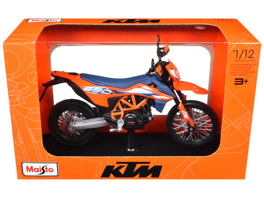 2023 KTM 690 SMC R Orange and Blue with Display Base 1/12 T&y Diecast Model by Maisto