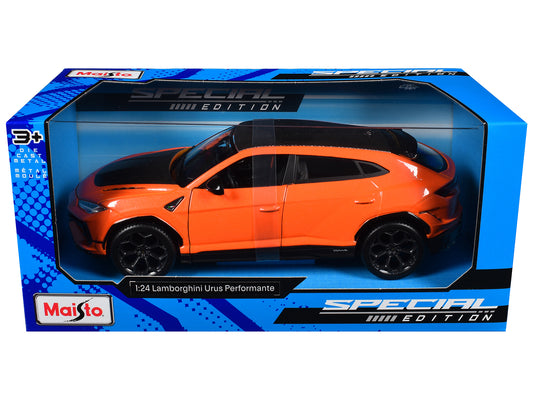 Lamborghini Urus Performante Orange Metallic with Carbon Hood and Top "Special Edition" Series 1/24 T&y Diecast Model Car by Maisto