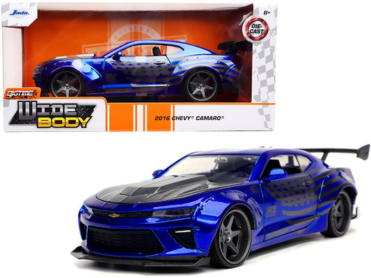 2016 Chevrolet Camaro Widebody Candy Blue with Gray Metallic Hood and American Flag Graphics "Bigtime Muscle" Series 1/24 Diecast Model Car by Jada <h2>2016 Jada</h2> <p>High-quality perfect for colle