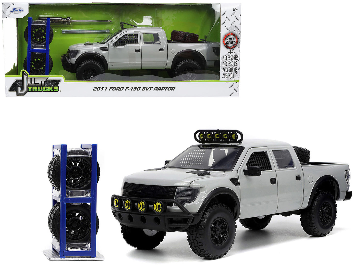 2011 Ford F-150 SVT Raptor Pickup Truck Light Gray with Extra Wheels "Just Trucks" Series 1/24 Diecast Model Car by Jada <h2>2011 Jada</h2> <p>High-quality perfect for collectors and enthusiasts. Feat