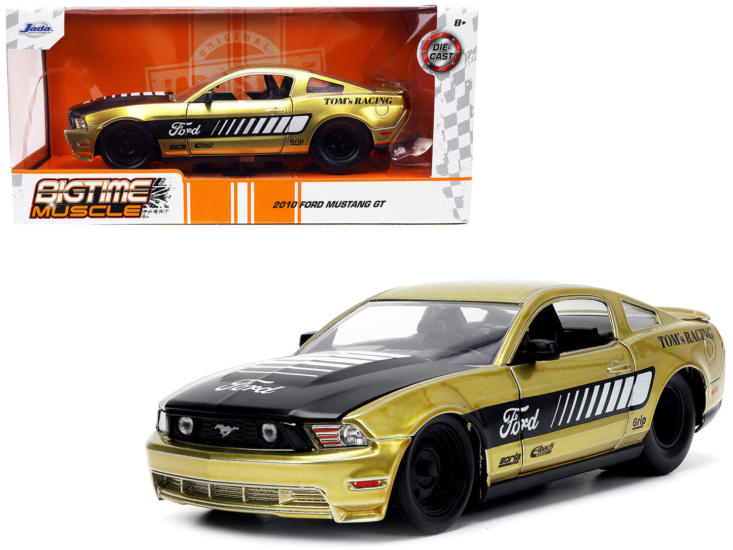 2010 Ford Mustang GT Gold Metallic with Black Graphics and Hood "Tom's Racing" "Bigtime Muscle" Series 1/24 Diecast Model Car by Jada <h2>2010 Jada</h2> <p>High-quality perfect for collectors enthusia