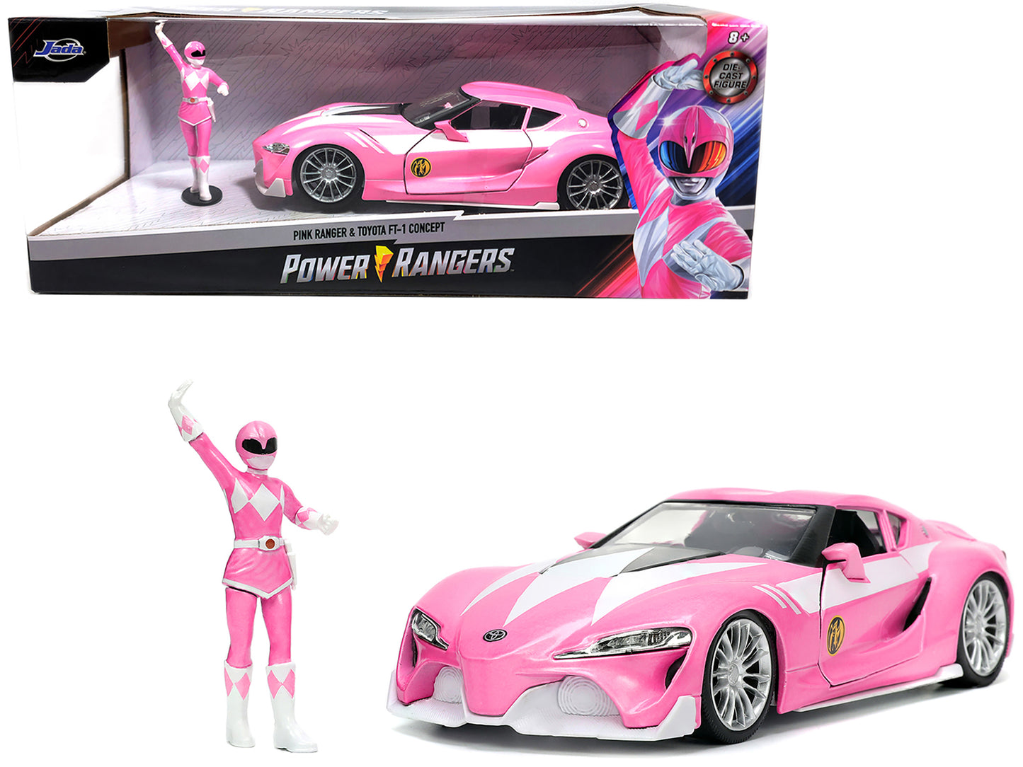 Toyota FT-1 Concept Pink Metallic and Ranger Diecast Figurine "Power Rangers" "Hollywood Rides" Series 1/24 Model Car by Jada <h2>Toyota Jada</h2> <p>High-quality perfect for collectors enthusiasts. F