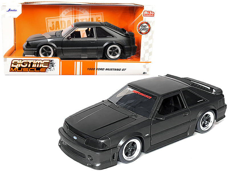 1989 Ford Mustang GT 5.0 Matt Black Metallic with Hood "Bigtime Muscle" Series 1/24 Diecast Model Car by Jada <h2>1989 Jada</h2> <p>High-quality perfect for collectors and enthusiasts. Features detail