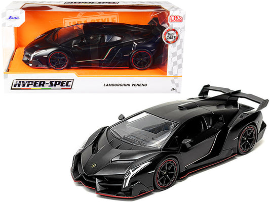 Lamborghini Veneno Matt Black "Hyper-Spec" 1/24 Diecast Model Car - Jada