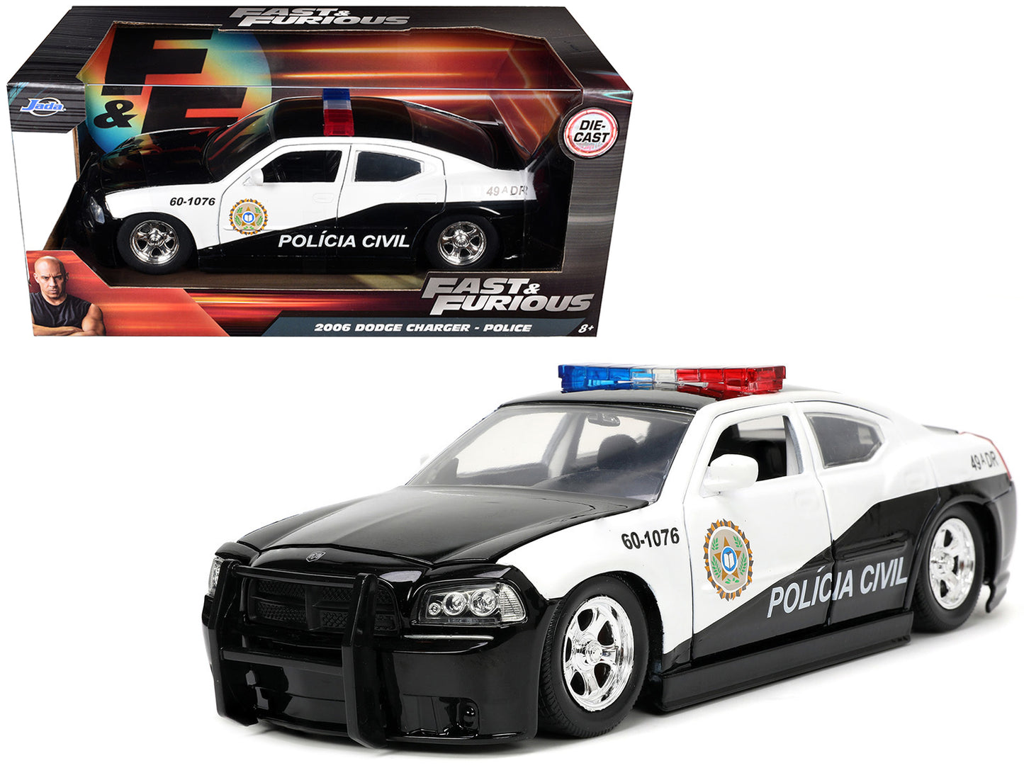 2006 Dodge Charger Police Black and White "Policia Civil" "Fast & Furious" Series 1/24 Diecast Model Car by Jada