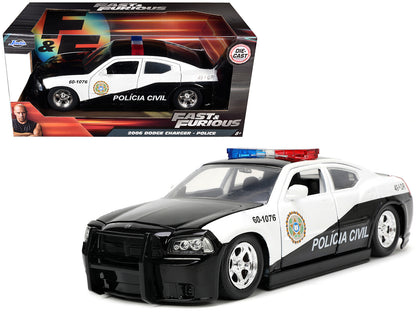 2006 Dodge Charger Police Black and White "Policia Civil" "Fast & Furious" Series 1/24 Diecast Model Car by Jada