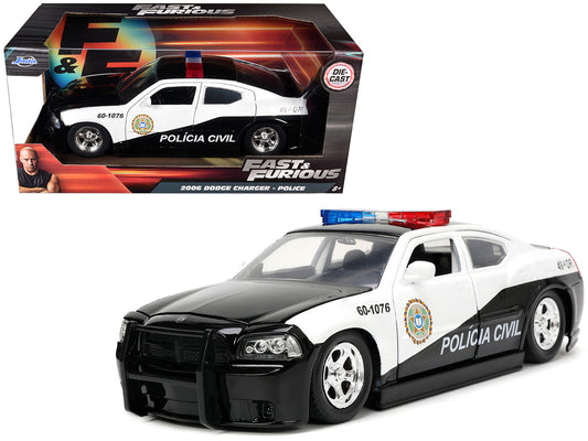 2006 Dodge Charger Police Black White 1/24 Diecast Model Car - Jada