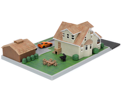 Toretto House Diorama with Dodge Charger Black and Toyota Supra Orange Graphics "Fast Furious" "Nano Scene" Series Models by Jada <h2>Toretto Jada</h2> <p>High-quality diecast model car perfect for co