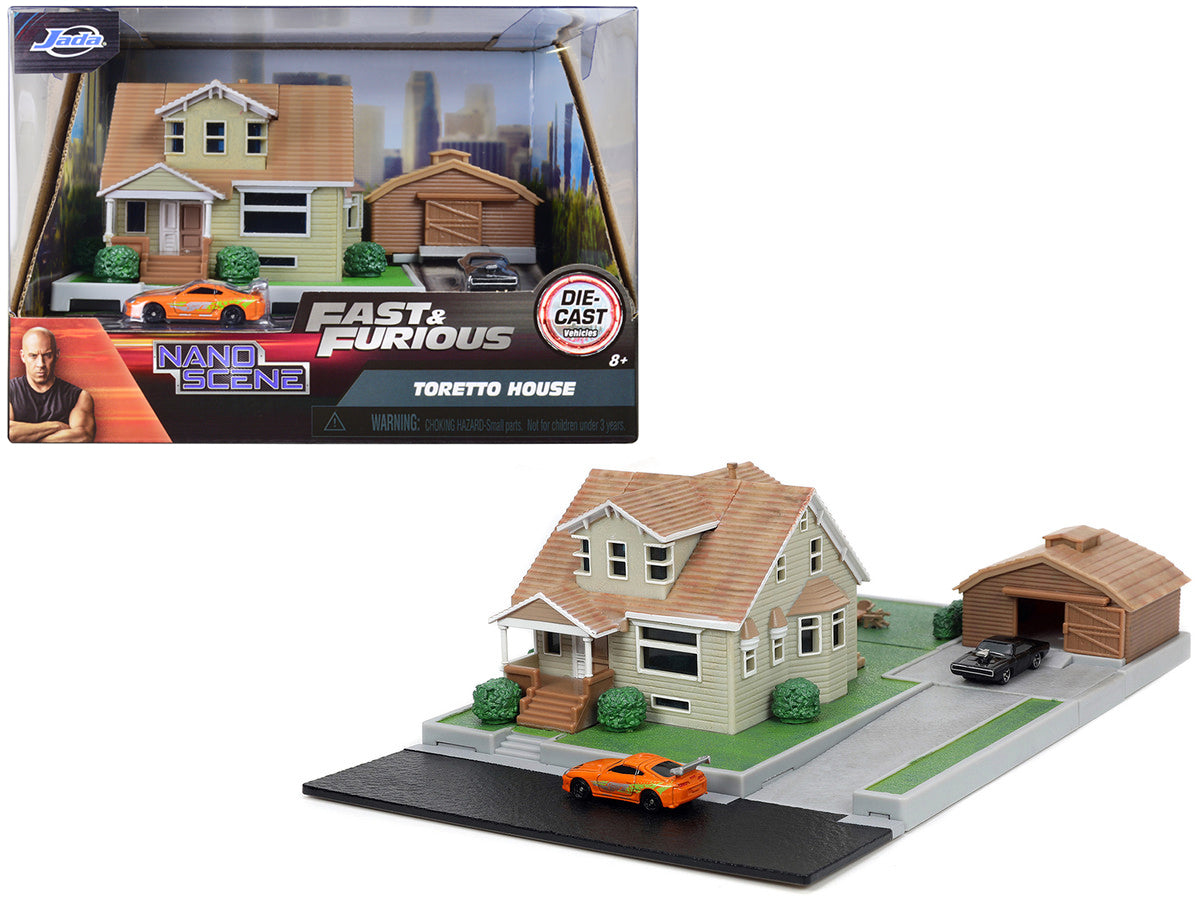 Toretto House Diorama with Dodge Charger Black and Toyota Supra Orange Graphics "Fast Furious" "Nano Scene" Series Models by Jada <h2>Toretto Jada</h2> <p>High-quality diecast model car perfect for co