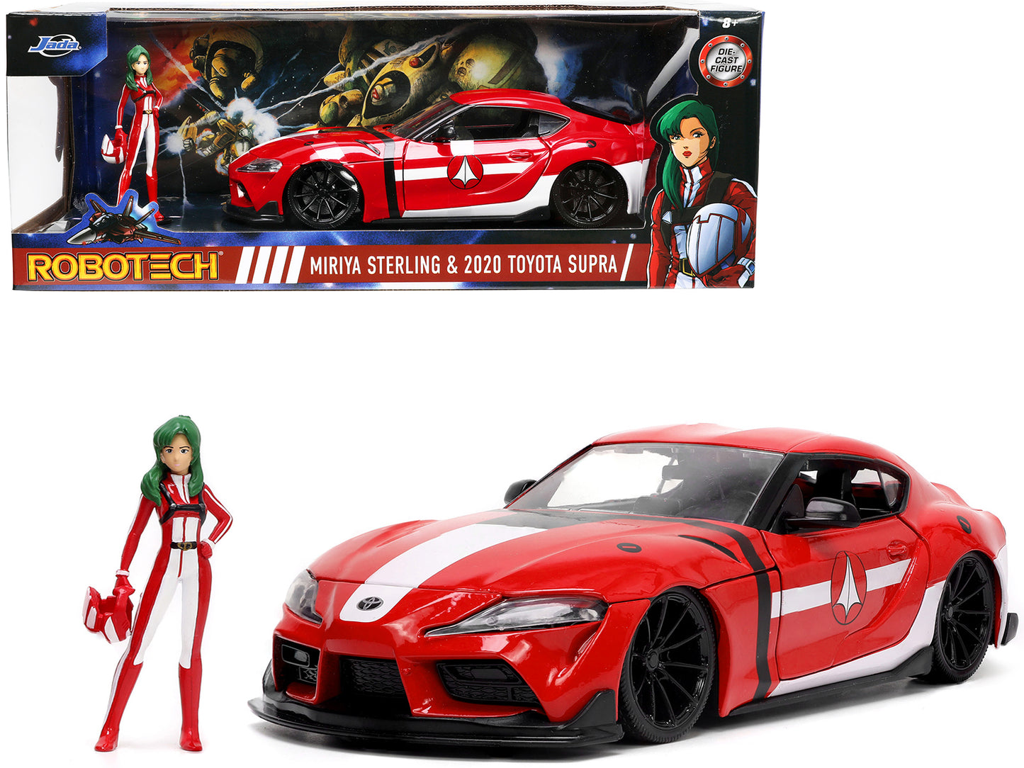 2020 Toyota Supra Red with Graphics and Miriya Sterling Diecast Figurine "Robotech" "Hollywood Rides" Series 1/24 Model Car by Jada <h2>2020 Jada</h2> <p>High-quality perfect for collectors enthusiast