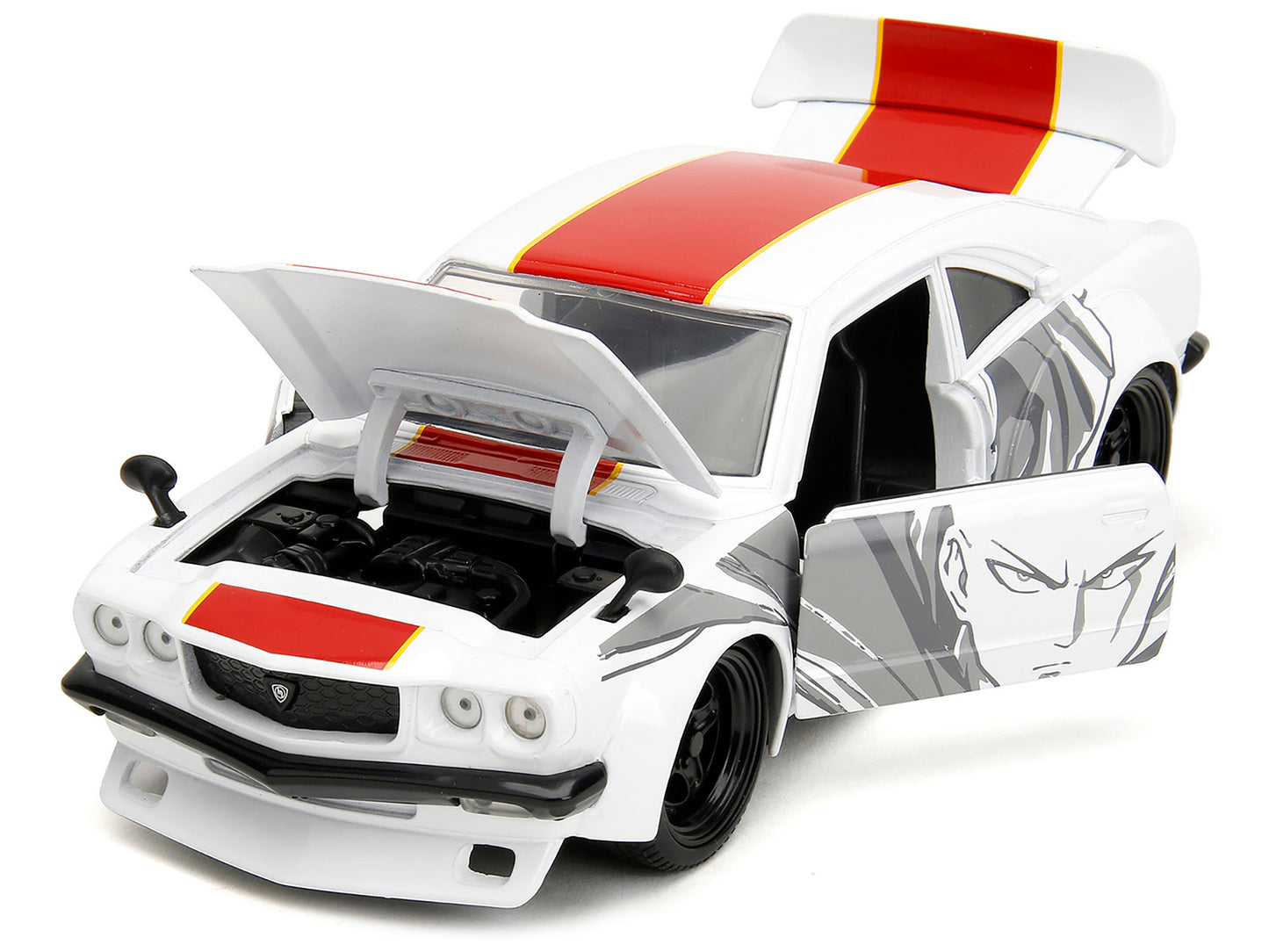1974 Mazda RX-3 White with Red Stripe and Graphics Saitama Diecast Figure "One Punch Man" (2015-2019) TV Series 1/24 Model Car by Jada <h2>1974 Jada</h2> <p>High-quality perfect for collectors enthusi