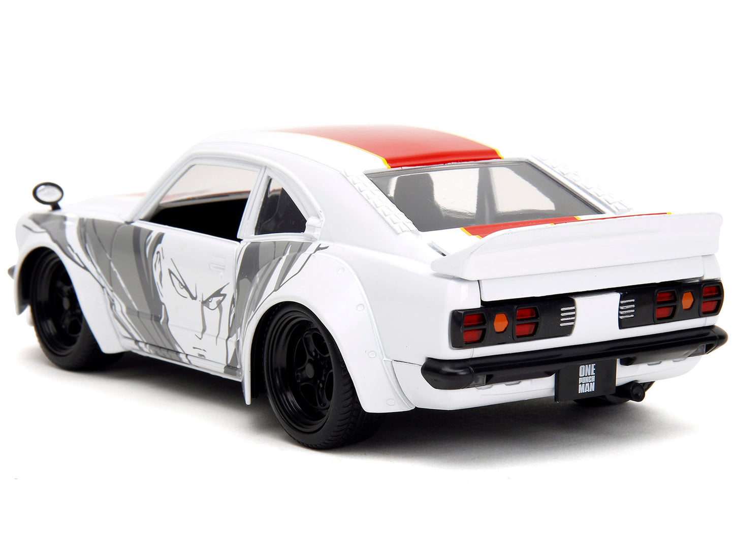 1974 Mazda RX-3 White with Red Stripe and Graphics Saitama Diecast Figure "One Punch Man" (2015-2019) TV Series 1/24 Model Car by Jada <h2>1974 Jada</h2> <p>High-quality perfect for collectors enthusi