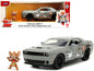 2015 Dodge Challenger Hellcat Gray with "Tom" Graphics and Jerry T&y Diecast Figure "Tom and Jerry" "Hollywood Rides" Series 1/24 T&y Diecast Model Car by Jada
