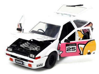 1986 Toyota Trueno (AE86) RHD (Right Hand Drive) #25 White with Graphics and Aggretsuko Diecast Figure "Aggretsuko" "Anime Hollywood Rides" Series 1/24 Model Car by Jada <h2>1986 Jada</h2> <p>High-qua