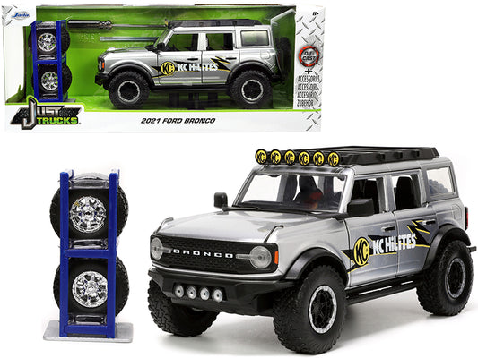2021 Ford Bronco Gray Metallic "KC HiLiTES" with Extra Wheels "Just Trucks" Series 1/24 Diecast Model Car by Jada <h2>2021 Jada</h2> <p>High-quality perfect for collectors and enthusiasts. Features de