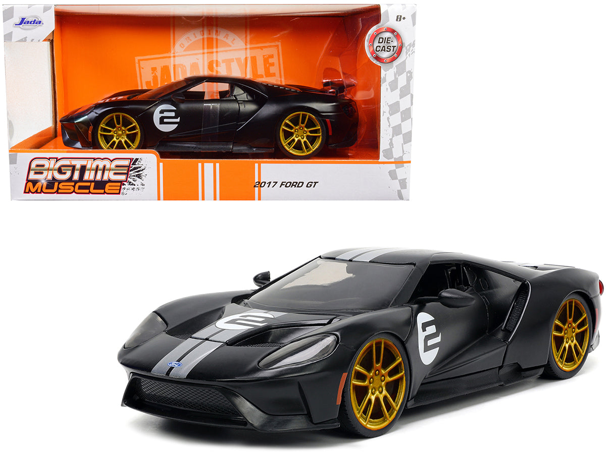 2017 Ford GT #2 Matt Black with Silver Stripes and Gold Wheels "Bigtime Muscle" Series 1/24 Diecast Model Car by Jada <h2>2017 Jada</h2> <p>High-quality perfect for collectors enthusiasts. Features de