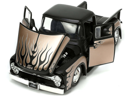 1956 Ford F-100 Pickup Truck Matt Black and Champagne with Flames Extra Wheels "Just Trucks" Series 1/24 Diecast Model Car by Jada <h2>1956 Jada</h2> <p>High-quality perfect for collectors enthusiasts