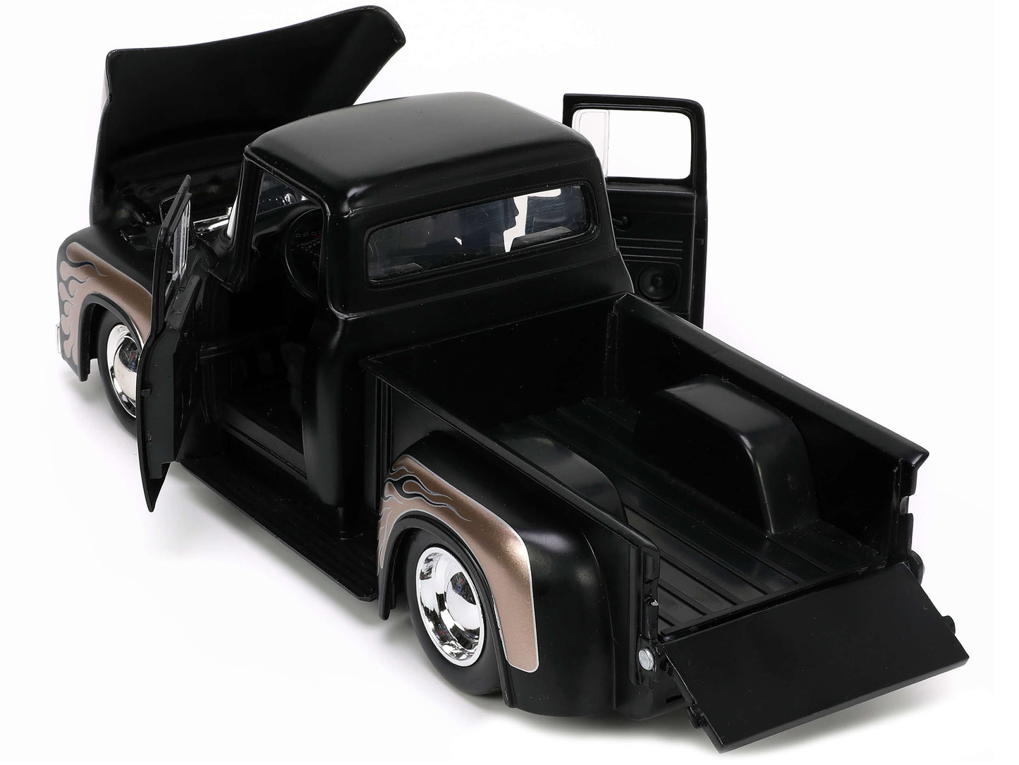 1956 Ford F-100 Pickup Truck Matt Black and Champagne with Flames Extra Wheels "Just Trucks" Series 1/24 Diecast Model Car by Jada <h2>1956 Jada</h2> <p>High-quality perfect for collectors enthusiasts