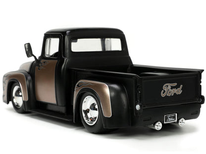 1956 Ford F-100 Pickup Truck Matt Black and Champagne with Flames Extra Wheels "Just Trucks" Series 1/24 Diecast Model Car by Jada <h2>1956 Jada</h2> <p>High-quality perfect for collectors enthusiasts