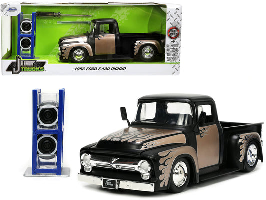 1956 Ford F-100 Pickup Truck Matt Black and Champagne with Flames Extra Wheels "Just Trucks" Series 1/24 Diecast Model Car by Jada <h2>1956 Jada</h2> <p>High-quality perfect for collectors enthusiasts