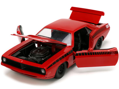 1973 Plymouth Barracuda Red with Black Stripes "Bigtime Muscle" Series 1/24 Diecast Model Car by Jada <h2>1973 Jada</h2> <p>High-quality perfect for collectors and enthusiasts. Features detailed inter