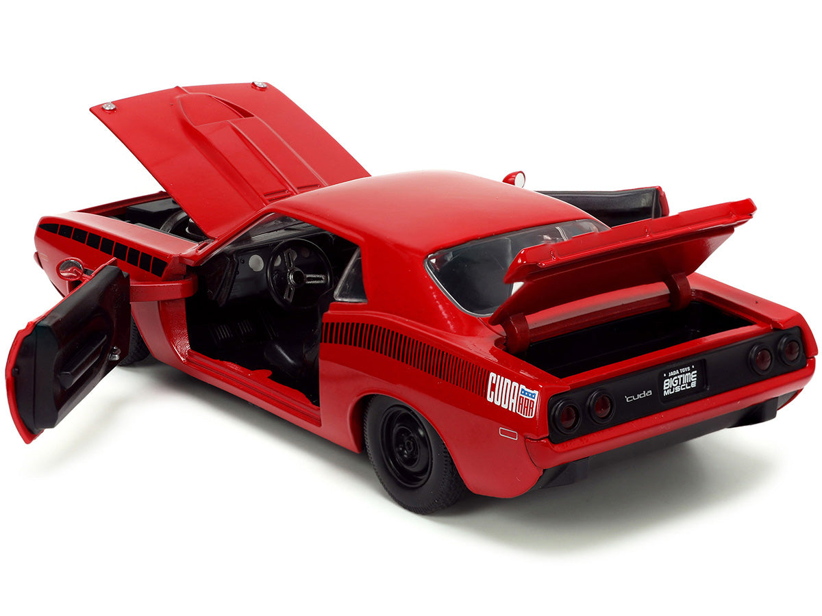 1973 Plymouth Barracuda Red with Black Stripes "Bigtime Muscle" Series 1/24 Diecast Model Car by Jada <h2>1973 Jada</h2> <p>High-quality perfect for collectors and enthusiasts. Features detailed inter