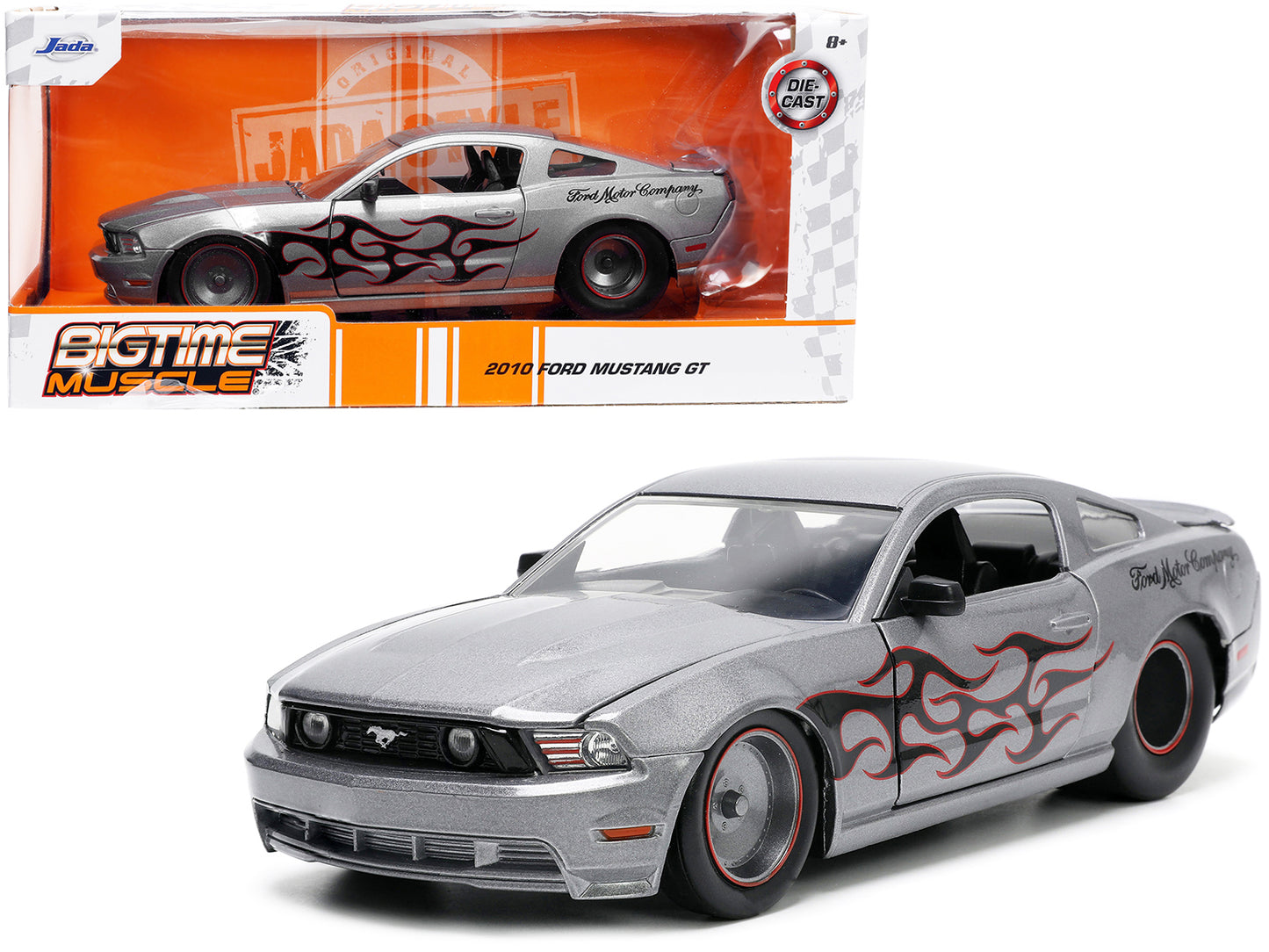 2010 Ford Mustang GT Gray Metallic with Flames "Ford Motor Company" "Bigtime Muscle" Series 1/24 Diecast Model Car by Jada <h2>2010 Jada</h2> <p>High-quality perfect for collectors and enthusiasts. Fe