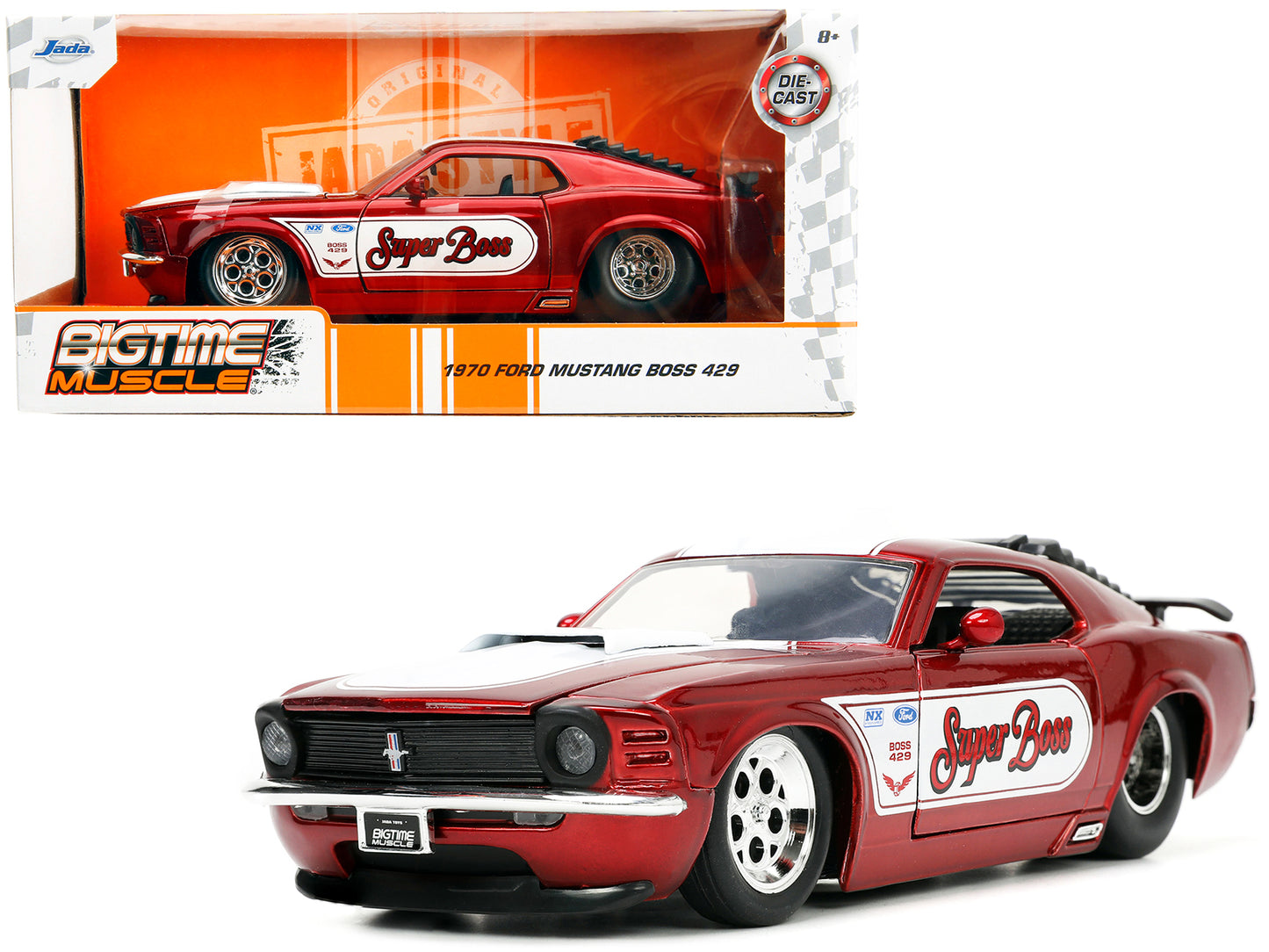 1970 Ford Mustang Boss 429 Candy Red with White Stripes "Super Boss" "Bigtime Muscle" Series 1/24 Diecast Model Car by Jada <h2>1970 Jada</h2> <p>High-quality perfect for collectors and enthusiasts. F