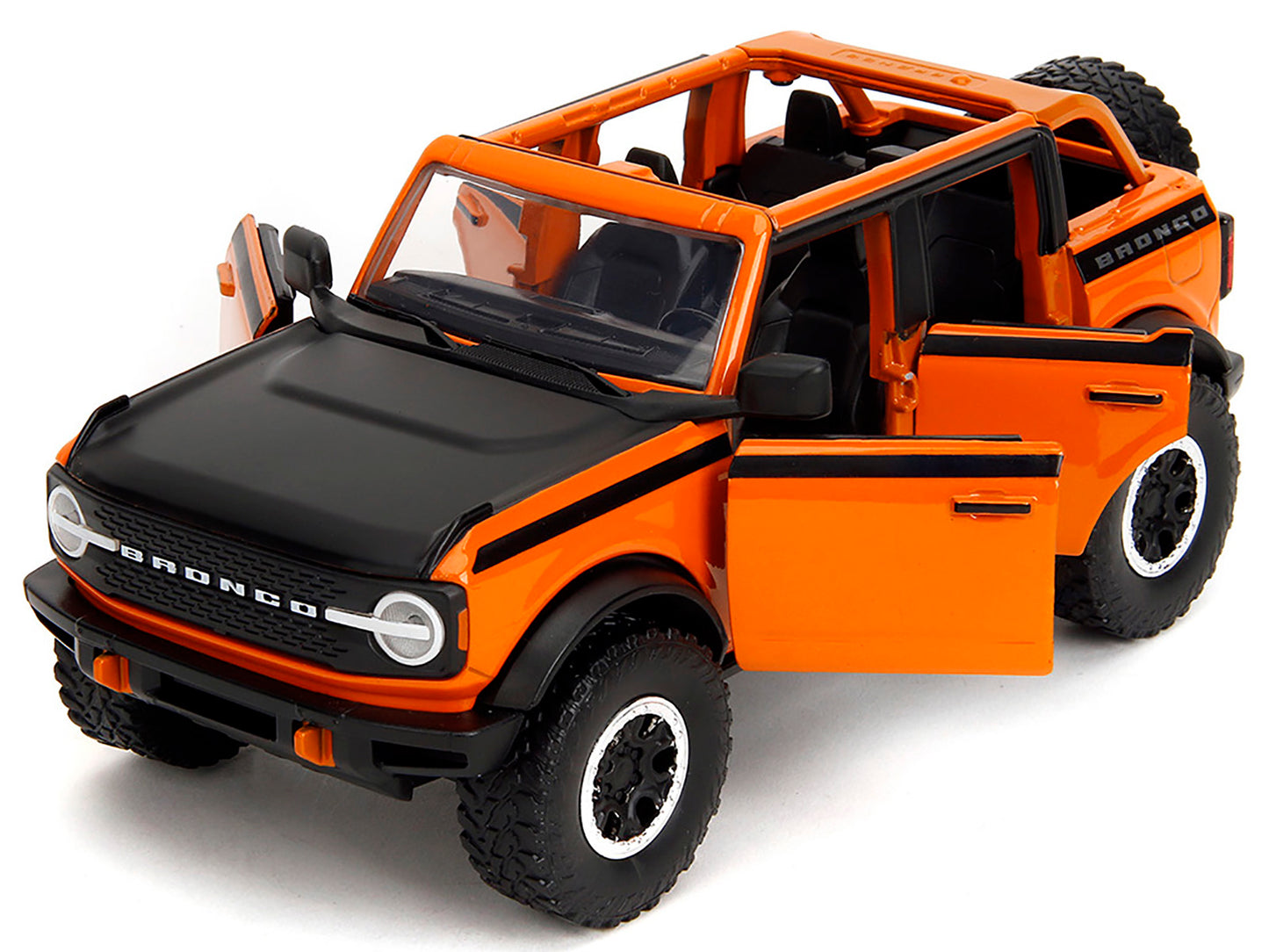 2021 Ford Bronco Open-Top Orange with Black Stripes and Hood Extra Wheels "Just Trucks" Series 1/24 Diecast Model Car by Jada <h2>2021 Jada</h2> <p>High-quality perfect for collectors enthusiasts. Fea