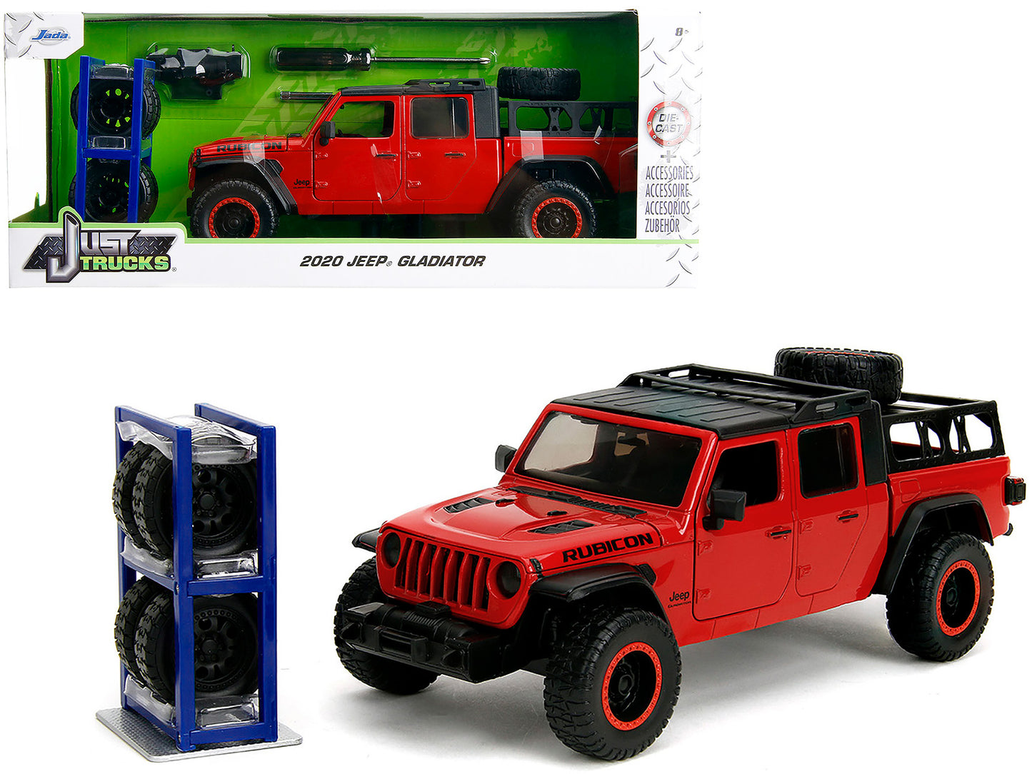2020 Jeep Gladiator Rubicon Pickup Truck Red with Black Top and Extra Wheels "Just Trucks" Series 1/24 Diecast Model Car by Jada <h2>2020 Jada</h2> <p>High-quality perfect for collectors enthusiasts.
