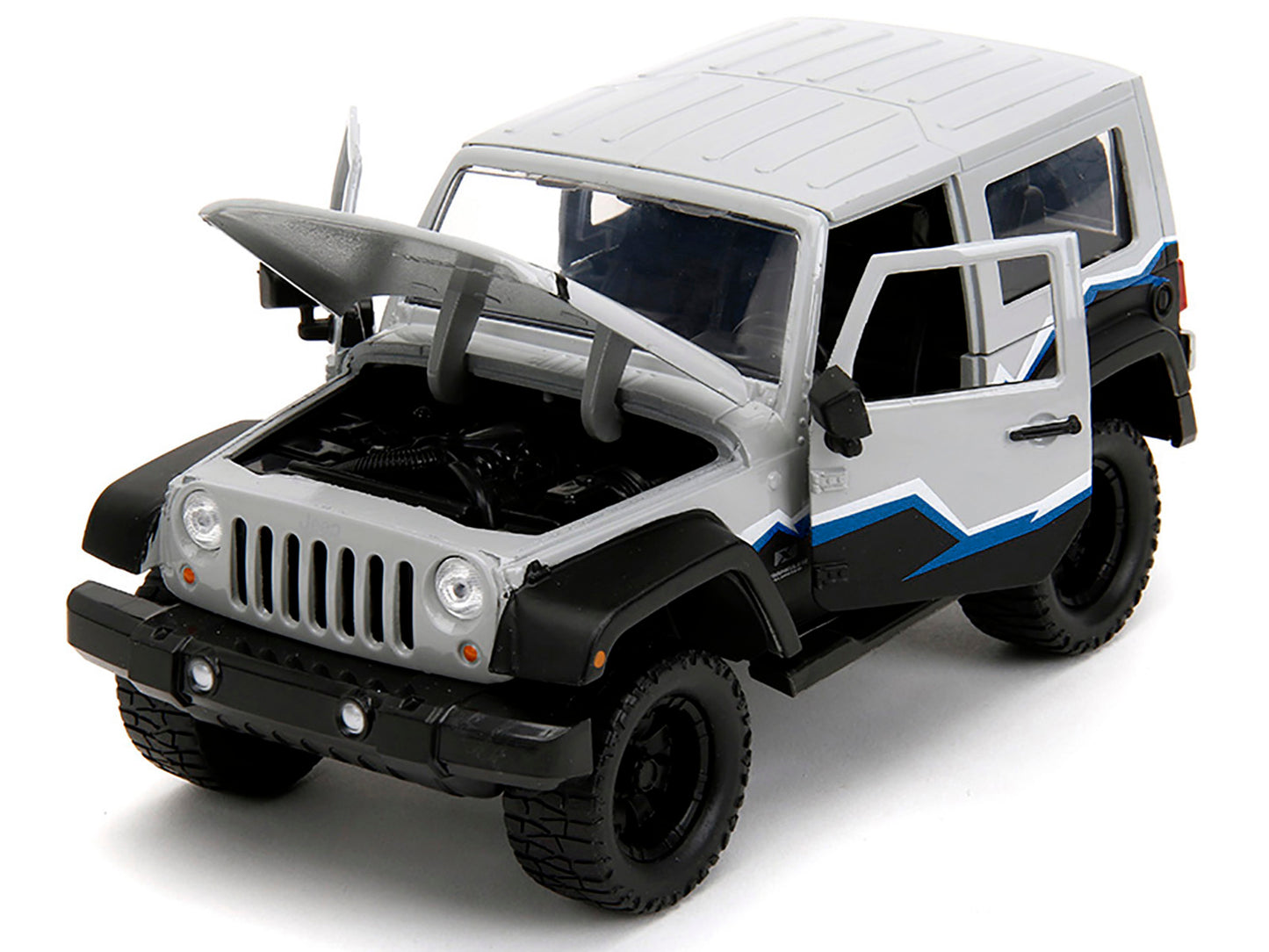 2007 Jeep Wrangler Gray and Black with Blue White Stripes Extra Wheels "Just Trucks" Series 1/24 Diecast Model Car by Jada <h2>2007 Jada</h2> <p>High-quality perfect for collectors enthusiasts. Featur