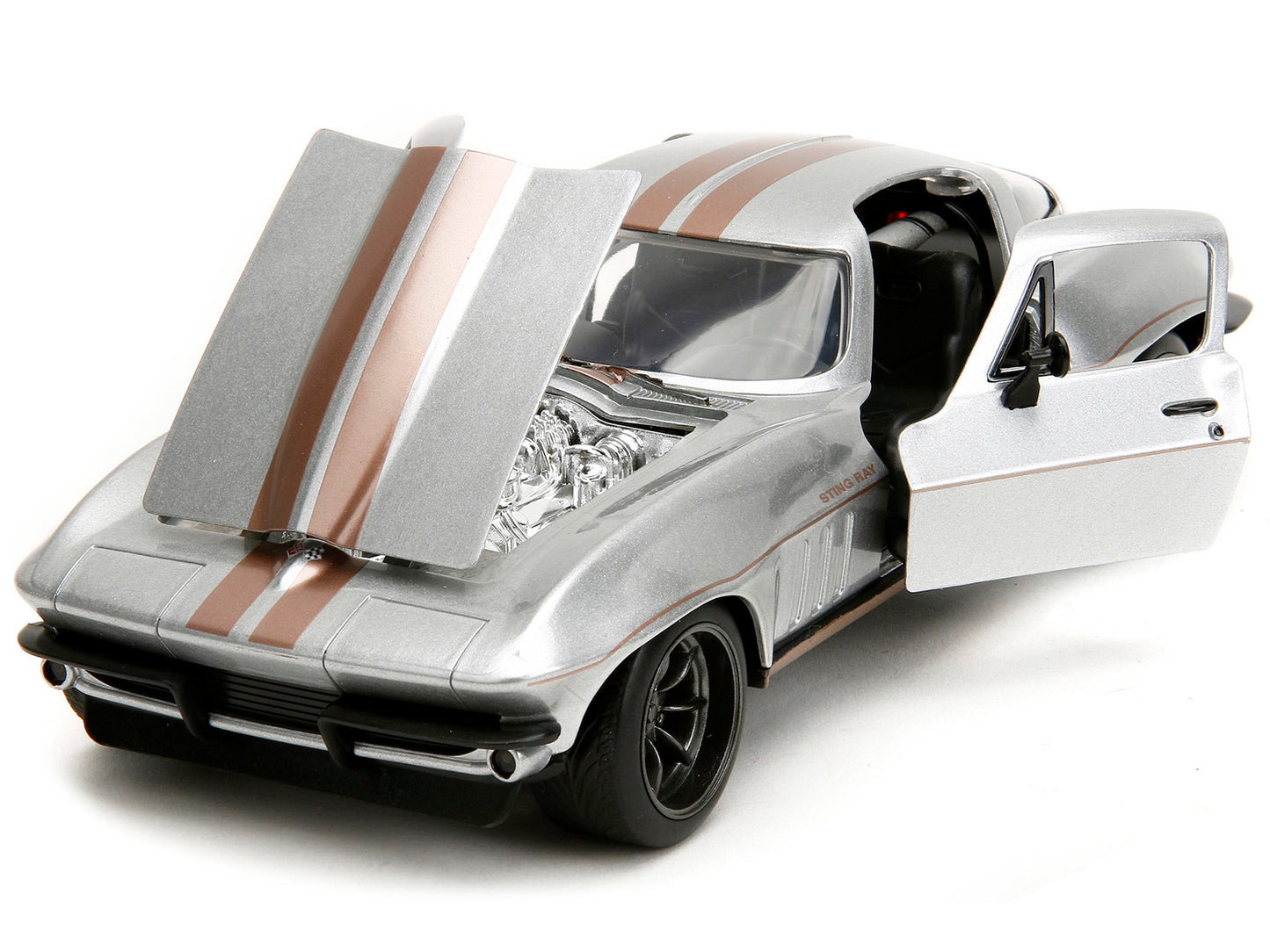 1966 Chevrolet Corvette Silver Metallic with Bronze Stripes "Bigtime Muscle" Series 1/24 Diecast Model Car by Jada <h2>1966 Jada</h2> <p>High-quality perfect for collectors and enthusiasts. Features d