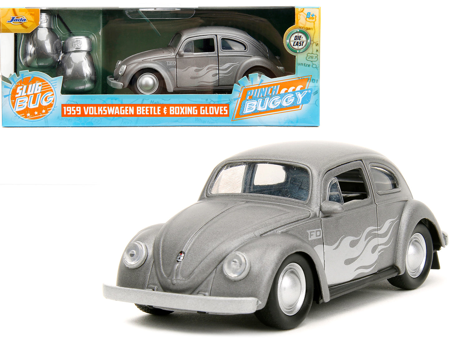 1959 Volkswagen Beetle Gray Metallic with Silver Flames and Boxing Gloves Accessory "Punch Buggy" Series 1/32 Diecast Model Car by Jada <h2>1959 Jada</h2> <p>High-quality perfect for collectors enthus