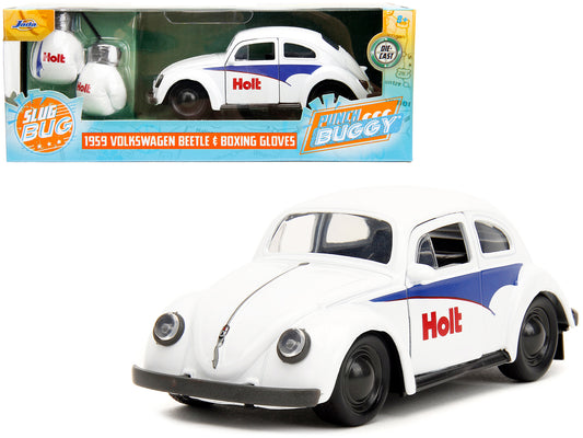 1959 Volkswagen Beetle "Holt" White with Blue Graphics and Boxing Gloves Accessory "Punch Buggy" Series 1/32 Diecast Model Car by Jada <h2>1959 Jada</h2> <p>High-quality perfect for collectors enthusi