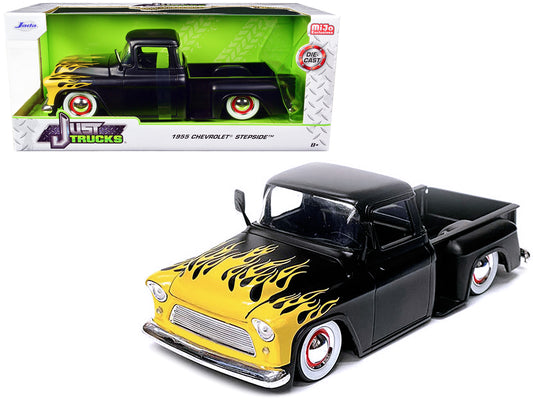 1955 Chevrolet Stepside Pickup Truck Matt Black with Yellow Flames "Just Trucks" Series 1/24 Diecast Model Car by Jada <h2>1955 Jada</h2> <p>High-quality perfect for collectors and enthusiasts. Featur
