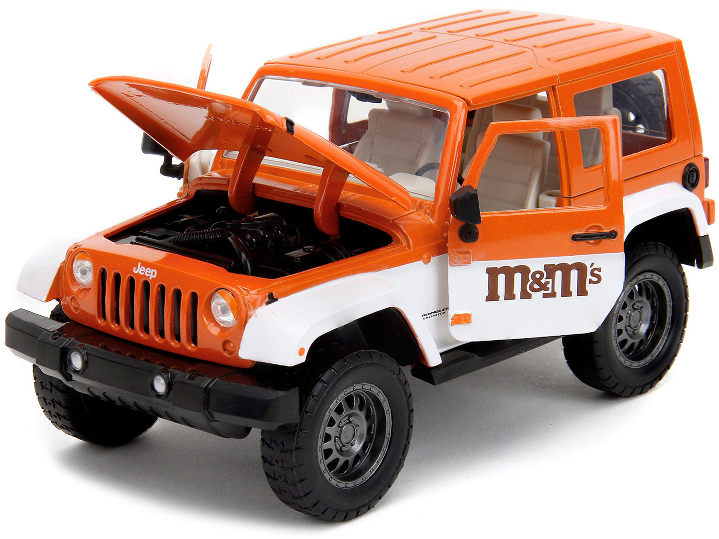 2007 Jeep Wrangler Orange Metallic and White M&M Diecast Figure "M&M's" "Hollywood Rides" Series 1/24 Model Car by Jada <h2>2007 Jada</h2> <p>High-quality perfect for collectors enthusiasts. Features