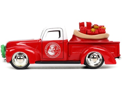 1941 Ford Pickup Truck Red and White "Santa's Workshop" 1957 Chevrolet Bel Air Metallic "Express 25" with Mr. Mrs. Santa Claus Diecast Figures "Holiday Rides" Series 1/32 Model Cars by Jada Car Collec