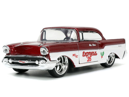 1941 Ford Pickup Truck Red and White "Santa's Workshop" 1957 Chevrolet Bel Air Metallic "Express 25" with Mr. Mrs. Santa Claus Diecast Figures "Holiday Rides" Series 1/32 Model Cars by Jada Car Collec