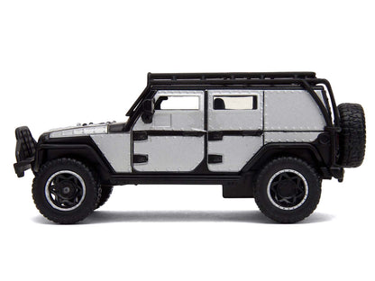 Tej's Jeep Wrangler Custom Silver Metallic with Black Top and Roof Rack "Furious 7" (2015) Movie "25 Years of Fast & Furious" Series 1/32 T&y Diecast Model Car by Jada