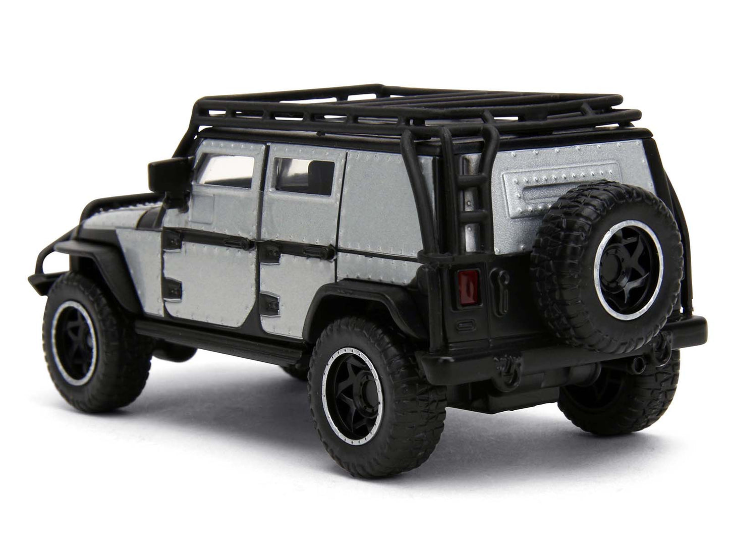 Tej's Jeep Wrangler Custom Silver Metallic with Black Top and Roof Rack "Furious 7" (2015) Movie "25 Years of Fast & Furious" Series 1/32 T&y Diecast Model Car by Jada