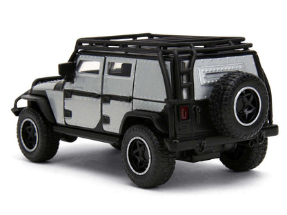 Tej's Jeep Wrangler Custom Silver Metallic with Black Top and Roof Rack "Furious 7" (2015) Movie "25 Years of Fast & Furious" Series 1/32 T&y Diecast Model Car by Jada