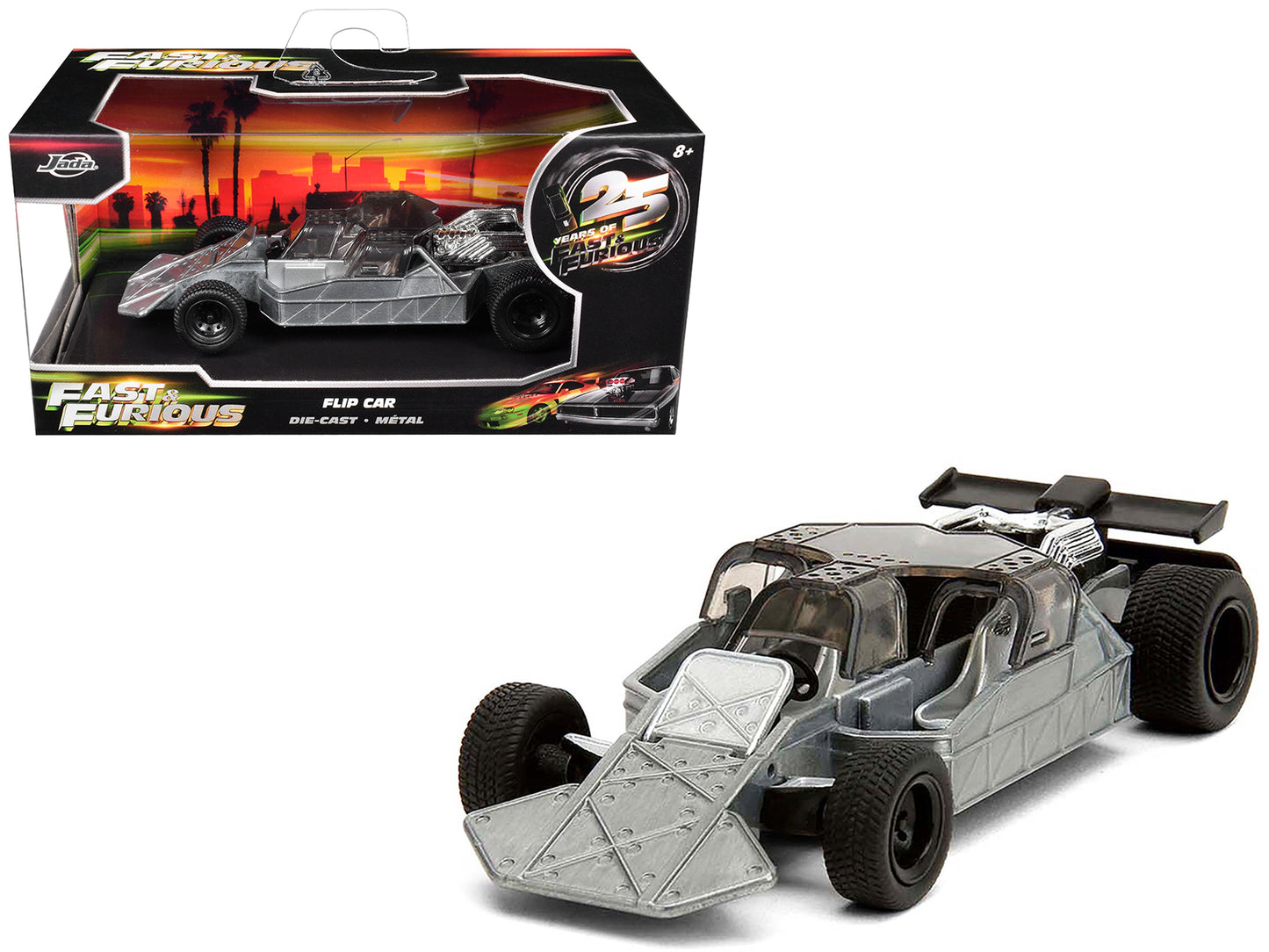 Flip Car Raw Metal "Fast & Furious 6" (2013) Movie "25 Years of Fast & Furious" Series 1/32 Diecast Model Car by Jada