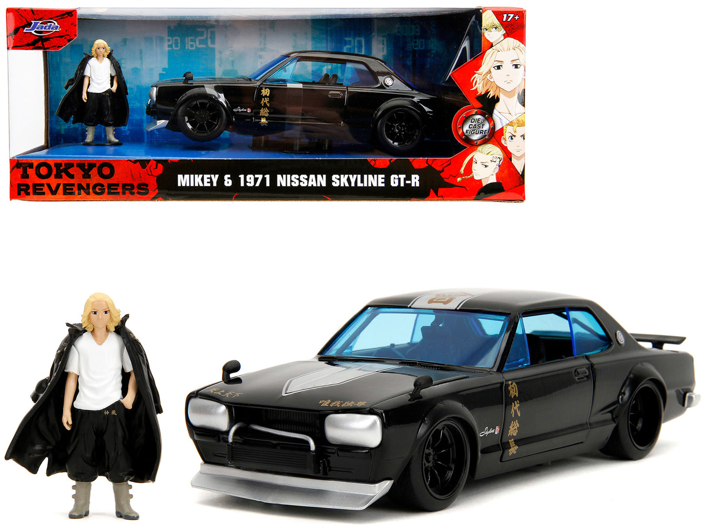 1971 Nissan Skyline GT-R RHD (Right Hand Drive) Black with Silver Stripe and Mikey Diecast Figure "Tokyo Revengers" (2021) TV Series "Anime Hollywood Rides" 1/24 Model Car by Jada <h2>1971 Jada</h2> <